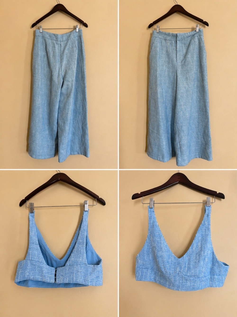 Showpo Light Blue Wide Leg Pants & Crop Top Set